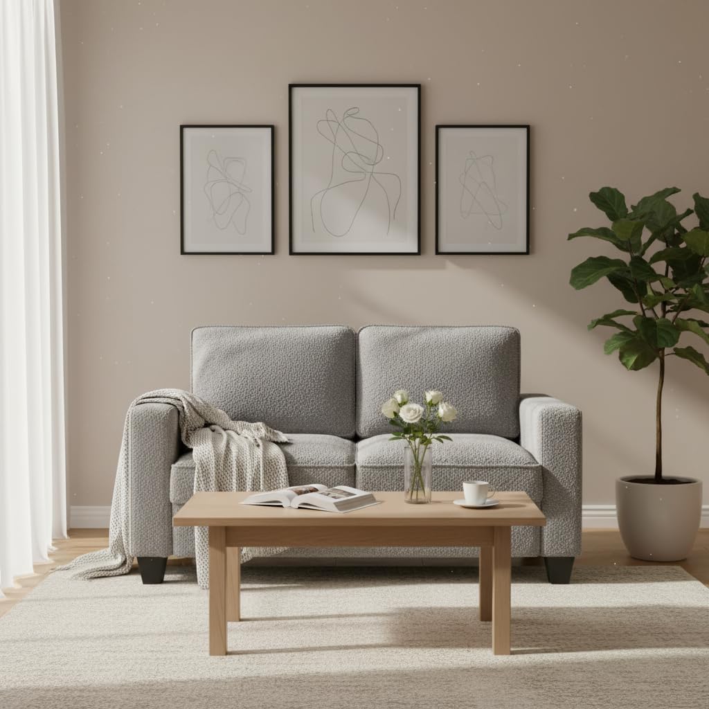 BOWERY HILL Transitional 57" W Boucle Fabric Loveseat Sofa with Built-in USB Charging Port and Functional Side Pockets in Gray