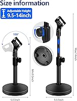Vista 4 de BILIONE Mic Stand Desk with Microphone and Cell Phone Clip, Upgraded Weighted Base, Adjustable Height, Condenser, Podcast, Mike Accessories, 5/8