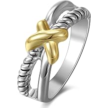 Two Tone Rings for Women Cross Twisted Ring Cable Wire Fashion Statement Rings Jewelry Gift