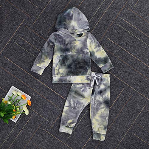 Toddler Baby Girl Boy Fall Clothes Tie-Dye Hoodie Long Sleeve Sweatshirt Tops Long Pants Set Velour Sweatsuit Outfits (Grey, 2-3Years) #TOP1