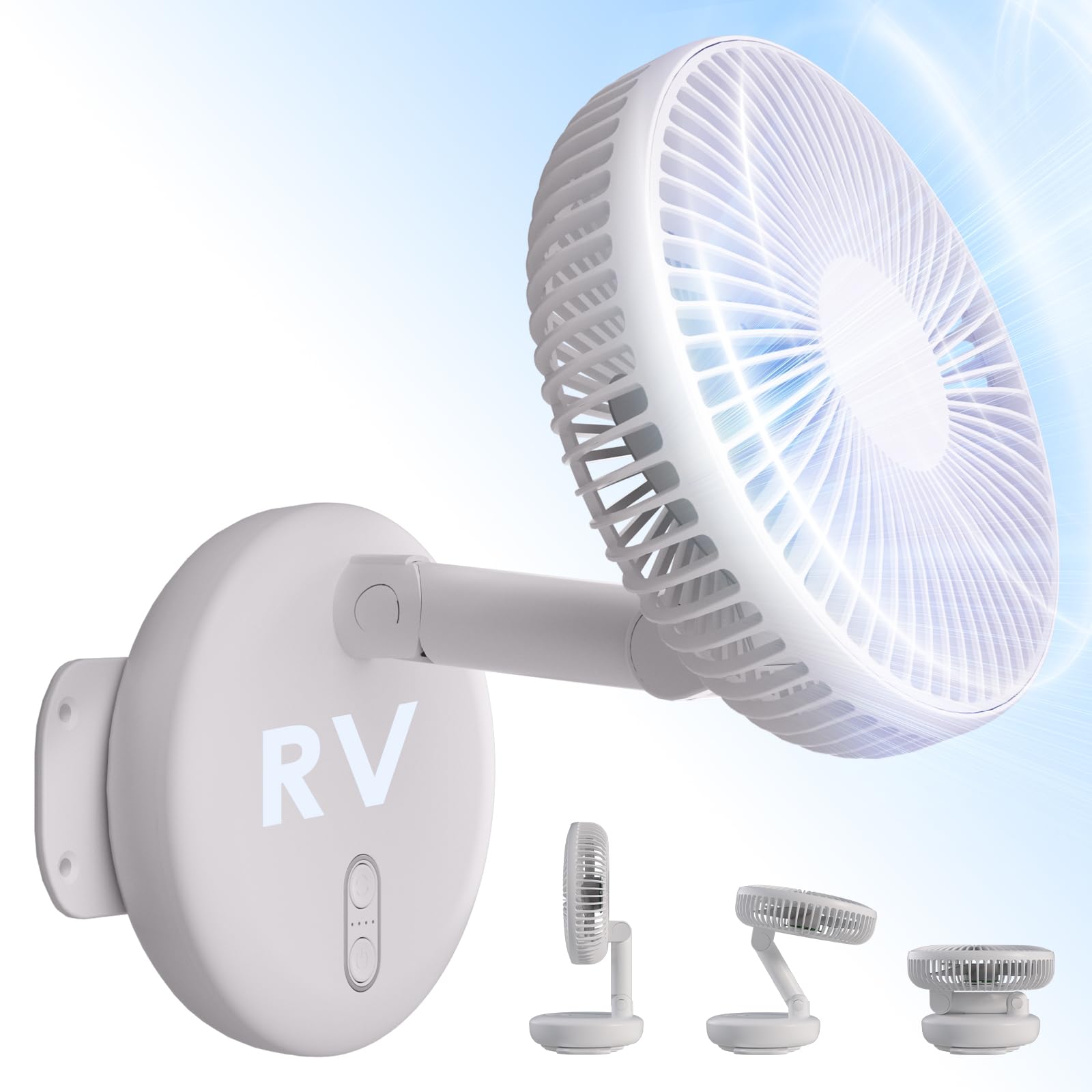 Ventilatore da parete per camper/auto/yacht, rotazione della testa di 180°, inclinazione di 90° e oscillazione automatica di 100°, ventilatore girevole pieghevole a 4 velocità