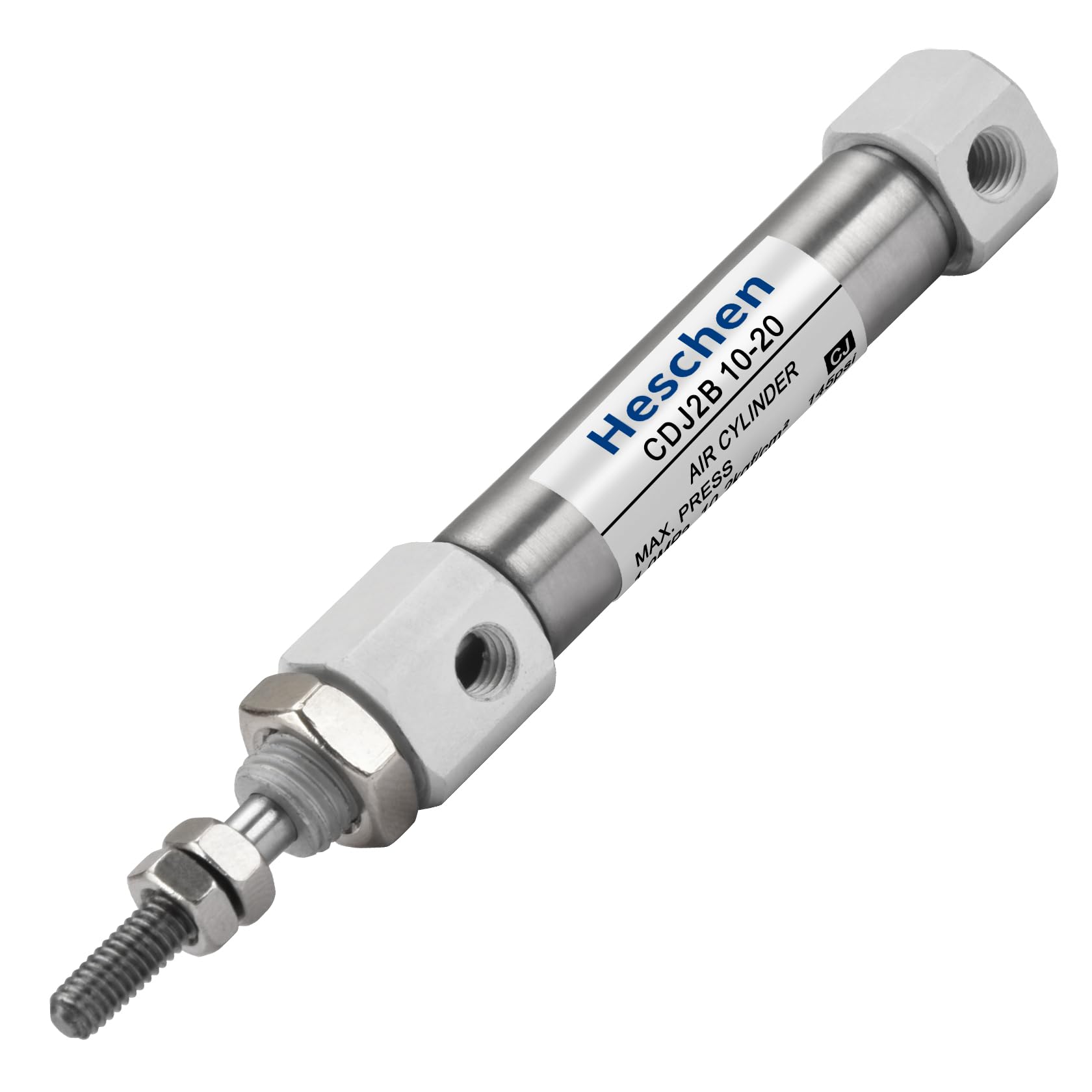 Heschen Silver Stainless Steel Slim Air Pneumatic Cylinder, Cdj2b 10-20, M5 Port, 10Mm Bore, 20Mm Stroke, Double Acting Single Rod