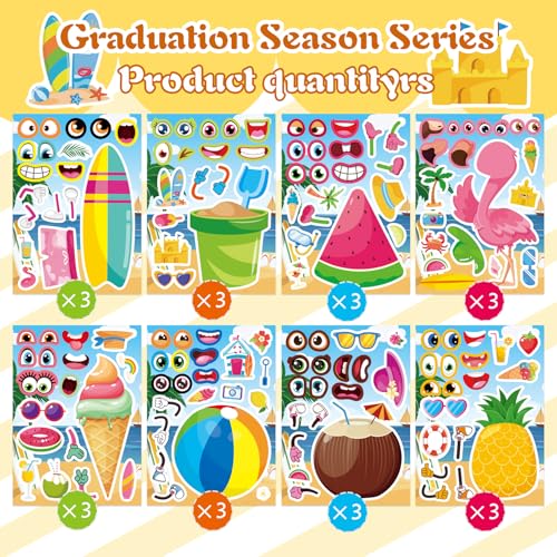 Image of Summer Stickers, Make a Face Sticker, Hawaii Luau DIY Craft Activities