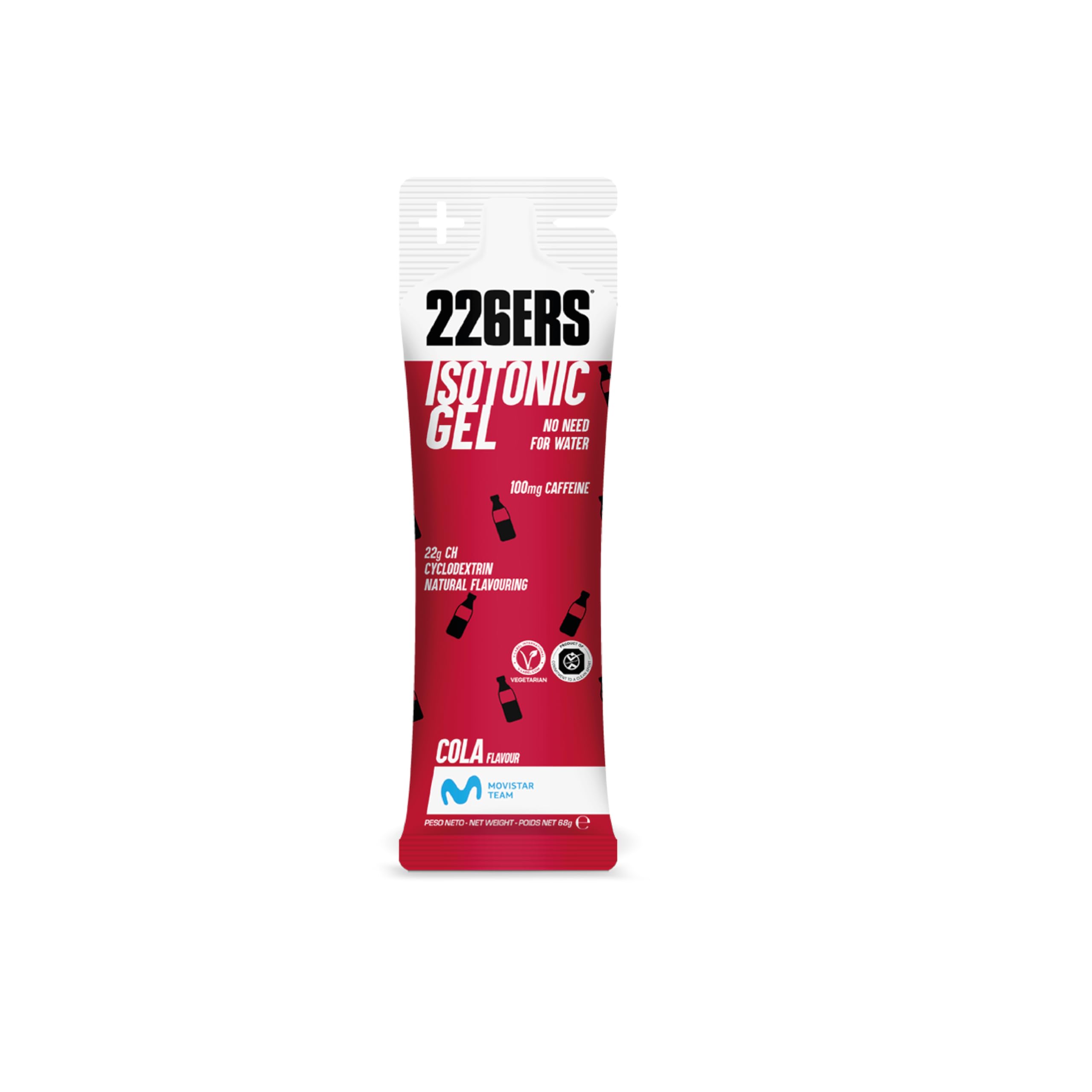 226ERS - Isotonic Gel, Gel Energético para Deportistas, Hidratos de Carbono, Cafeína y Stevia, Liberar Energía, Uso Glucosa y Digestión, Vegano, sin Gluten, Libre de Dopaje, Sabor Cola, 1 Gel