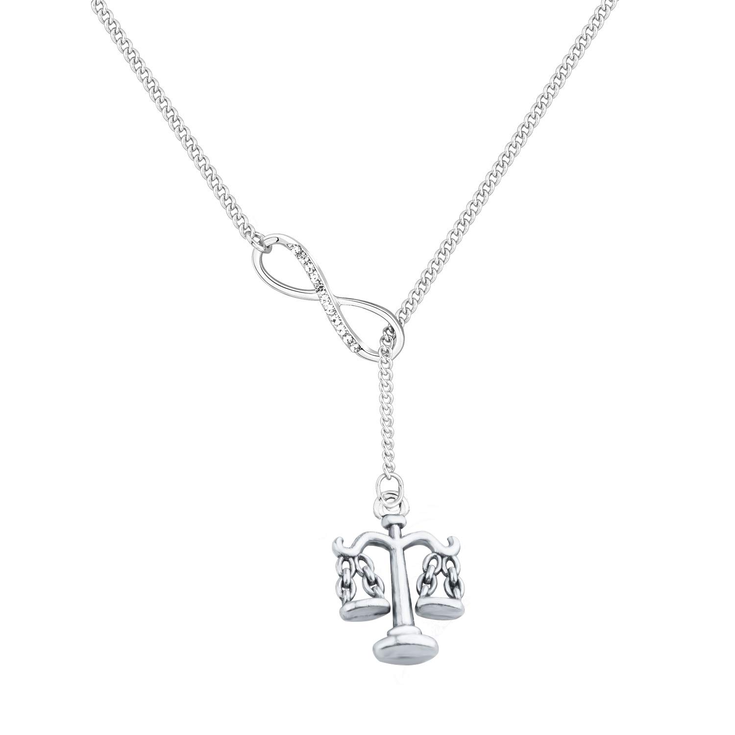 BEKECH Infinity and Scales of Justice Pendant Y Necklace Lawyer Necklace Law Student Graduation Gift New Lawyer Gift