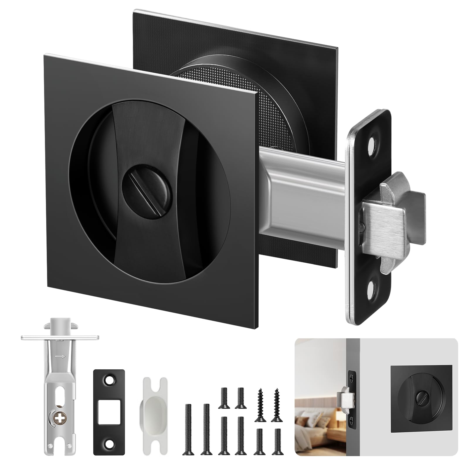 Pocket Door Lock with Indicator, Square Privacy Pocket Door Hardware