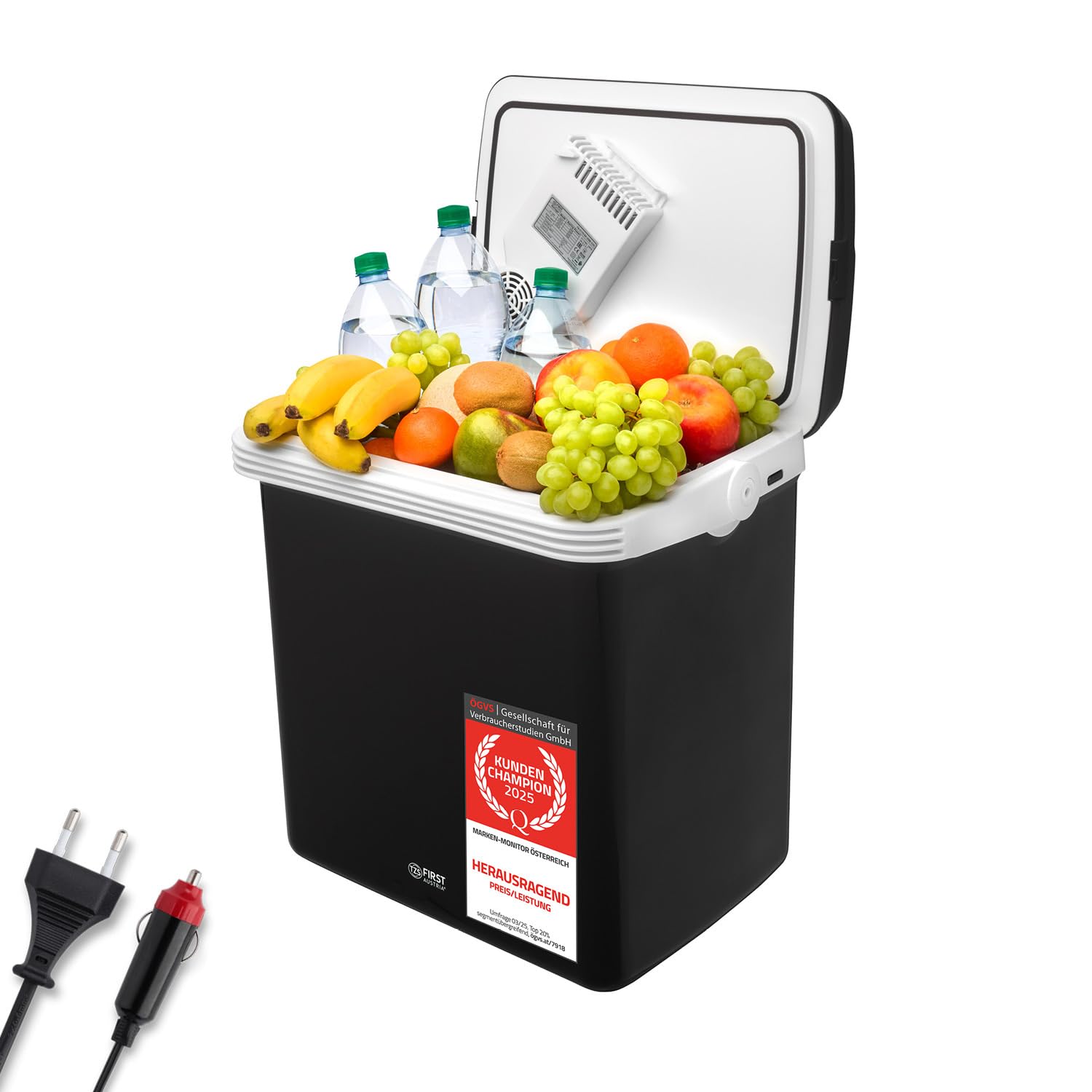 TZS First Austria - Elektrische Kühlbox 32L - Kühl- & Wärmefunktion - 12V/230V für Auto & Steckdose - Thermoelektrisch & Leise - Camping & Reise - Schwarz