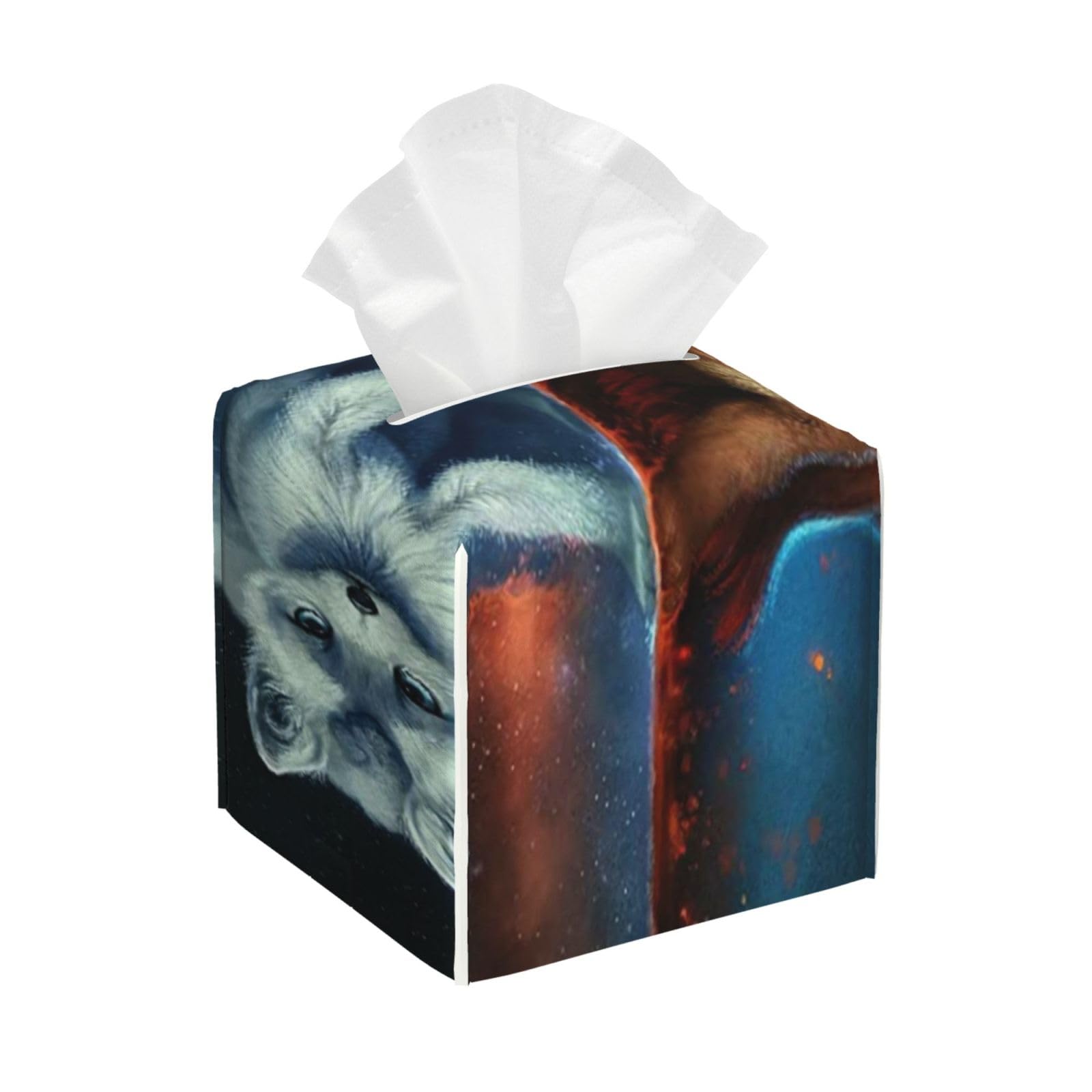 Fantasy Fox Animal Paintings PVC Cube Tissue Pack for Home Office Bathroom Use