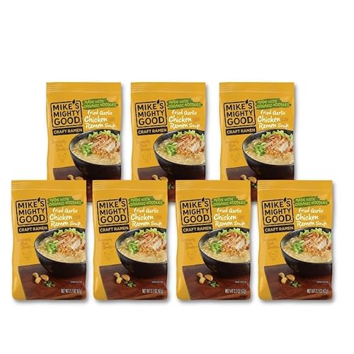 Mike s Mighty Good Ramen Chicken Noodle Soup Pillow Pack - Fried Garlic Chicken Ramen - Instant Ramen Noodles - Organic Non-GMO Instant Noodle - 2.2 Ounces - 7 Pack