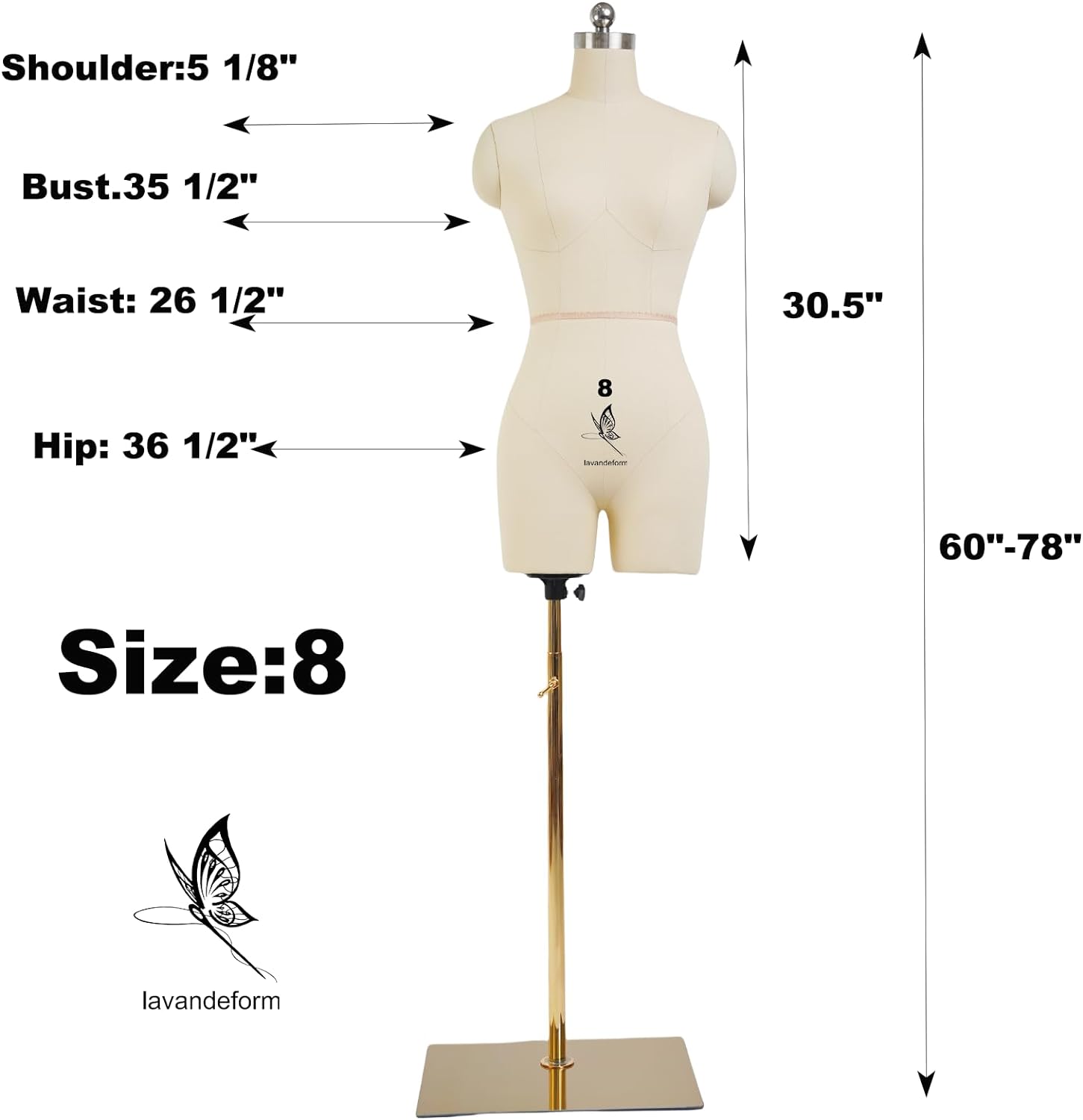 female dress model torso body clothing forms,size 8 professional dress form for tailor design,sewing mannequin foam body for pinning,soft long sleeve sewing arms. (with arms beige, 8) 8 with arms beige