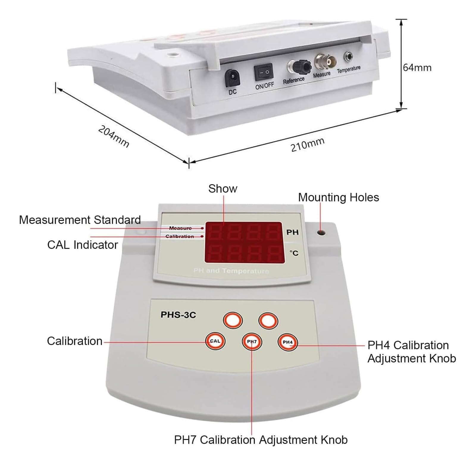 Medidor de pH de escritorio, probador de acidez de calibración automática, precisión de pH ± 0,01 con electrodos de pH/temperatura, ATC, soporte, para pruebas ambientales y ecológicas