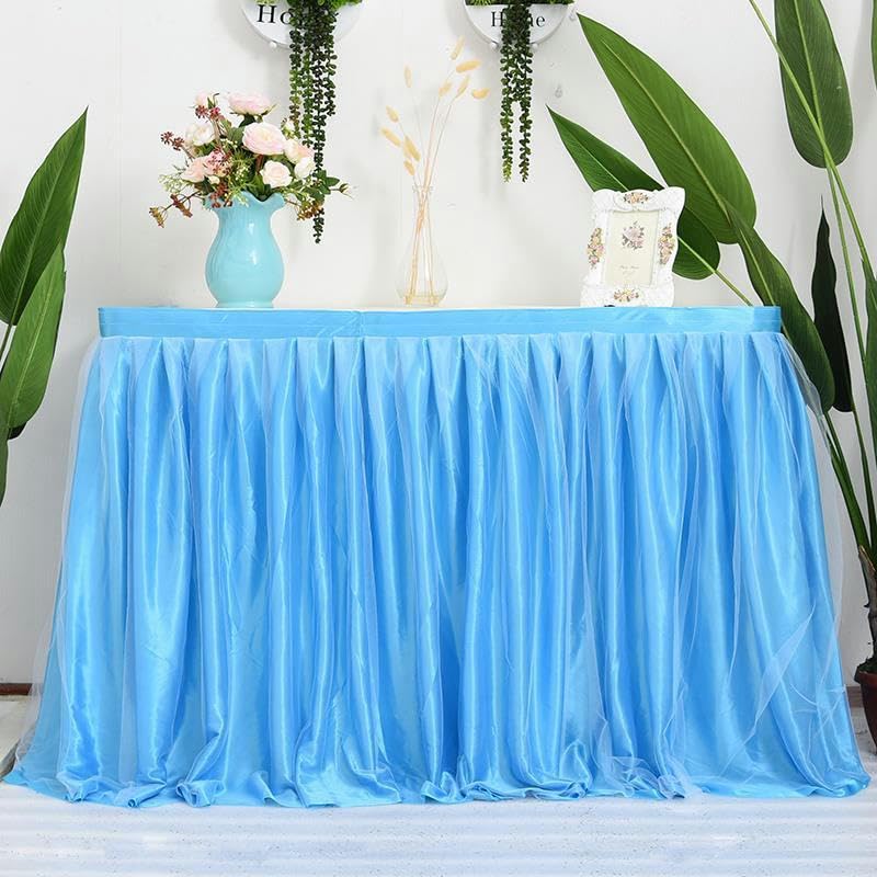 THAYLA 10ft x 77 cm satynowa 2-warstwowa siateczka, puszysta tiulowa spódniczka na stół, szyfon, na wesele, na baby shower, imprezę, falbanki, plisowana