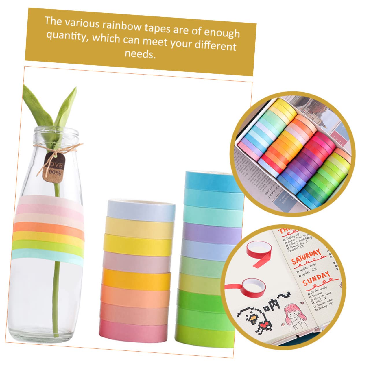 Lurrose 144rotoli Nastro Adesivo Washi Per Scrapbooking Di Adesivi Decorativi Per Fai Da Te e Progetti Creativi Per Adulti