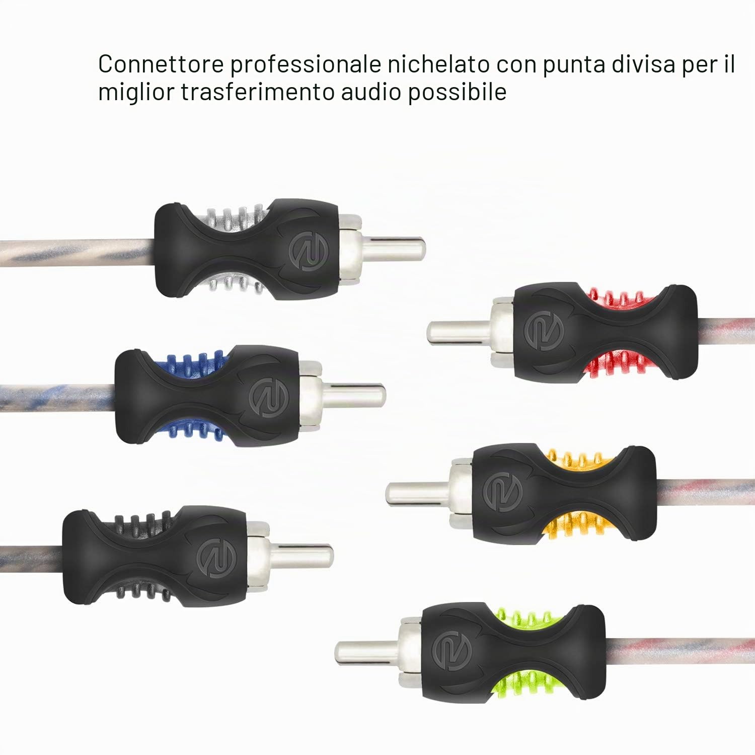 RECOIL RCI617 Cavo RCA Auto OFC 6 Canali 5,1m Doppino Intrecciato | 17ft, 99,99% Rame OFC, Soppressione Rumore – Cavo Audio RCA per Auto