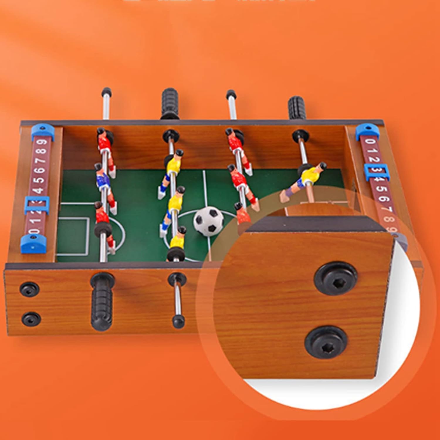 Wooden 12mm Table Football Tabletop Soccer Game for 2 to 4 People Parent Child Toys with Solid Players, Thickened Plate