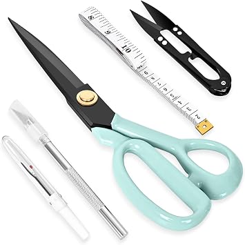 Professional Tailor Scissors Heavy Duty - Multi-Purpose Sewing Fabric Scissors for Leather Cutting Industrial Sharp Shears Home Office Arts, and Crafts 9 Inch Green