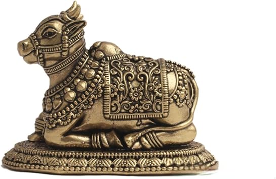 Premium Brass Nandi Statue | Small Size Beautifully Crafted Gate Keeper of Shiva N Parvati Idol | Shiv Sewak Holy Cow Bull Figurine | 2 inch