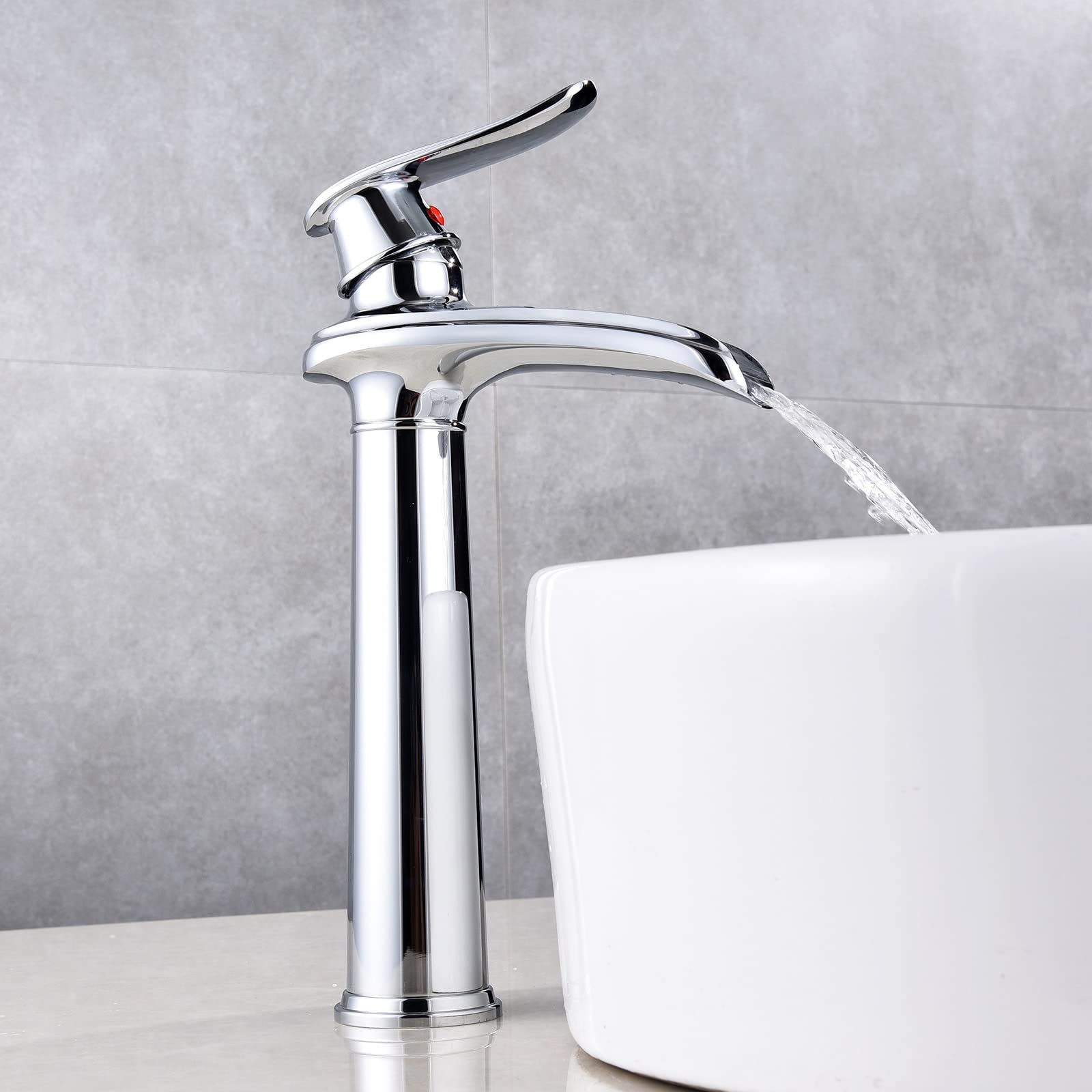 Waschtischarmatur Hoch Chrom, Wasserfall Wasserhahn Bad Retro, Waschbecken Armaturen Badezimmer, Badarmatur aufsatzwaschbecken Einhebel Mischbatterie Antik aus Messing