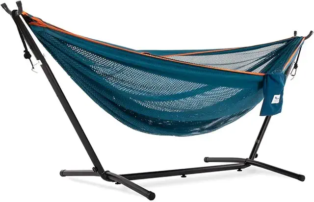 Hamaca con Soporte Vivere de Malla 280 cm Azul/Naranja