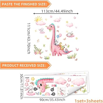 Large Dinosaur Wall Decals Watercolor Dinosaur Dino Footprints Palm Leaf Peel and Stick Wall Art Stickers for Baby Kids Boys Girls Toddler Nursery Room Playroom Classroom Wall Decoration (Pink)