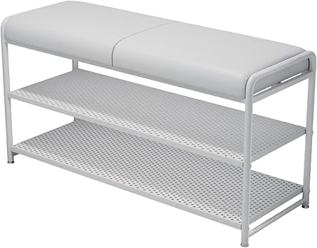 JingNian 2-Tier Shoe Bench for Entryway, PU Leather Cushion Seat with Metal Frame, Shoe Storage Organizer for Hallway, Bedroom, Balcony, or ApartmentI