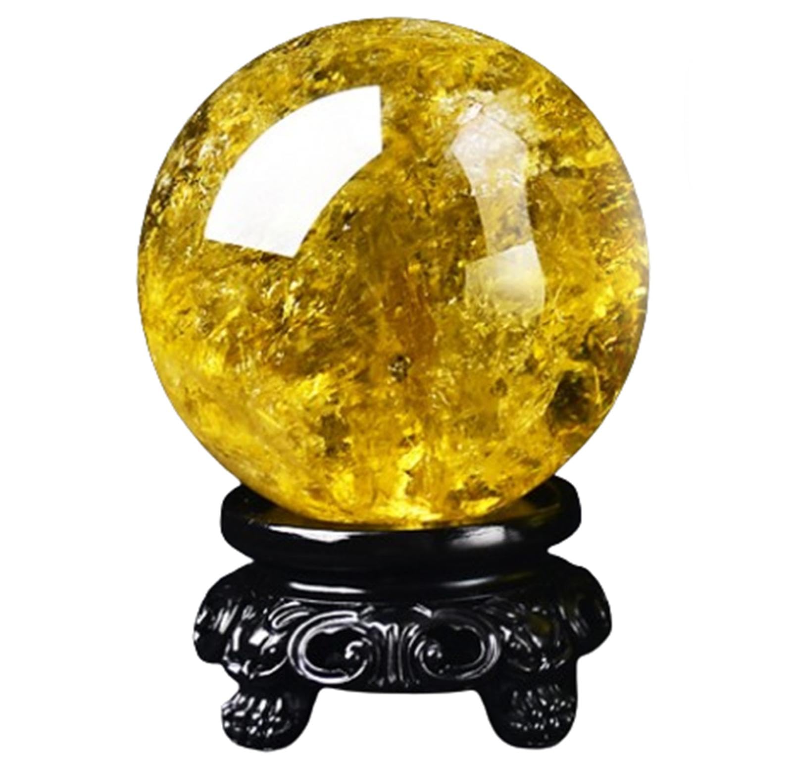 BHBHCPZGR Yellow Crystal Ball with Base Fengshui Citrine Sphere Quartz Gemstone for Feng Shui Divination Decoration Attract Wealth,6cm/2.4in