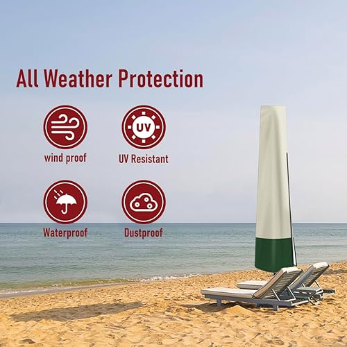 Miniatura 6 de Funda para sombrilla de patio al aire libre con varilla, impermeable, duradera, tela de poliéster 420D, para sombrilla de 7 a 11 pies, color beige