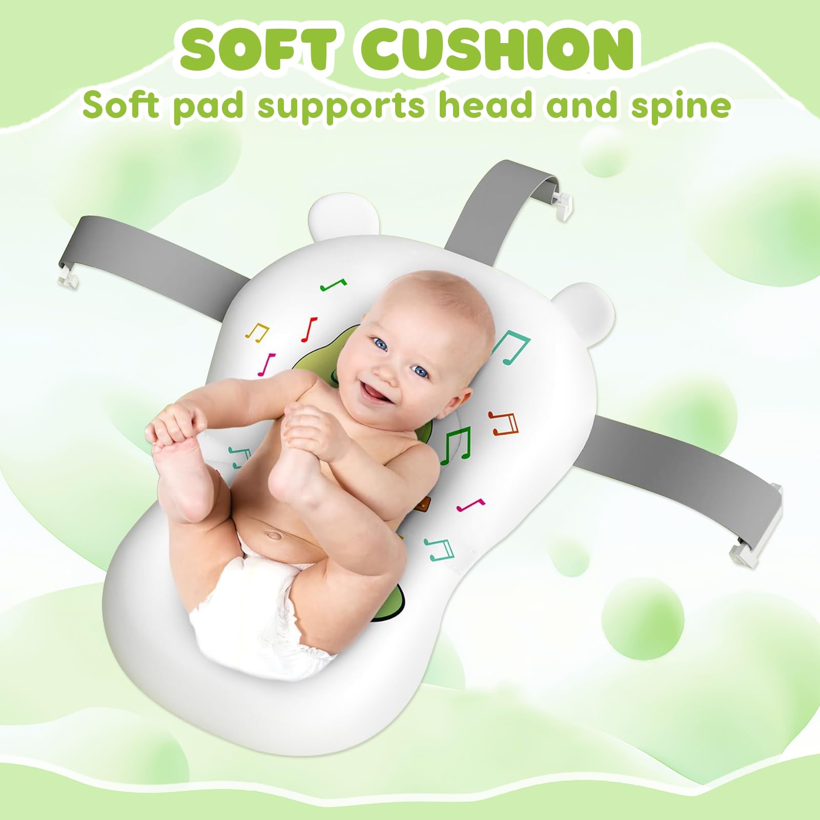 MINGPINHUIUS Bañera con cojín para bañera, plegable, con termómetro integrado, gorro de ducha, bañera para bebés y niños de 0 a 36 meses (verde)