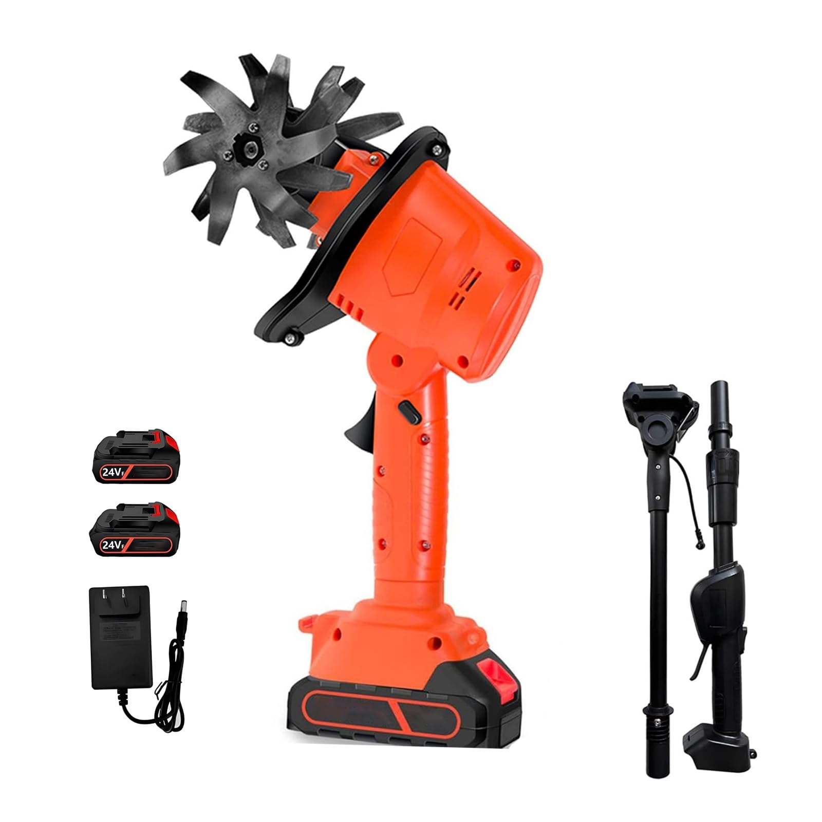 Motobineuse Électrique sans Fil 24V (sans Batterie), Motoculteur Léger 235 RPM, Largeur/Profondeur 10/10cm,Manche Amovible 1,3m, pour Culture du Sol et Jardin
