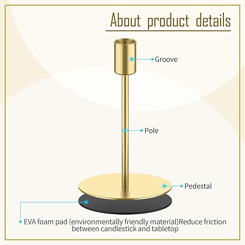 Miniatura 4 de smtyle Juego de 5 candelabros dorados para velas cónicas con hierro, 0.9 pulgadas de diámetro, ideal para decoración de bodas