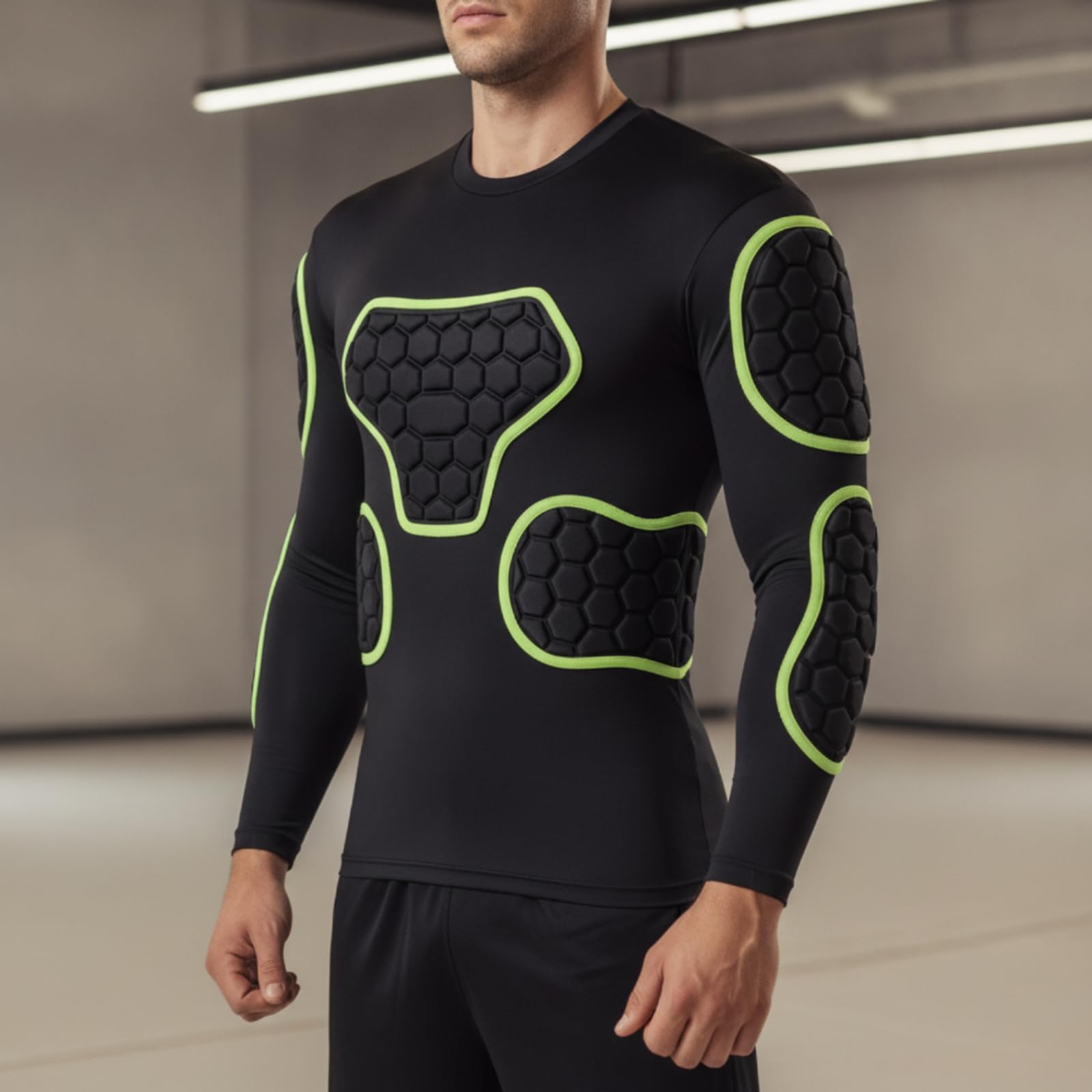 Maillot Gardien Amorti , Vert À Manches Longues Motif Nid D’Abeille , M