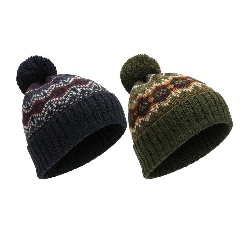 A2z 4 Kids Boys 2 Pack Hat Pack Of 2 Fairisle Bobble Knitted Pom Pom Beanie Stylist Durable Stretch Soft Feel Winter Warm Cosy Caps Comfortable For Daily Wear Winter Outdoor Hats