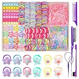 889 pcs Cute Girls Hair Ties Set Colorful Elastic Hair Bands Toddler Hair Accessories for Girls with 12 pcs Flower Hair Ties
