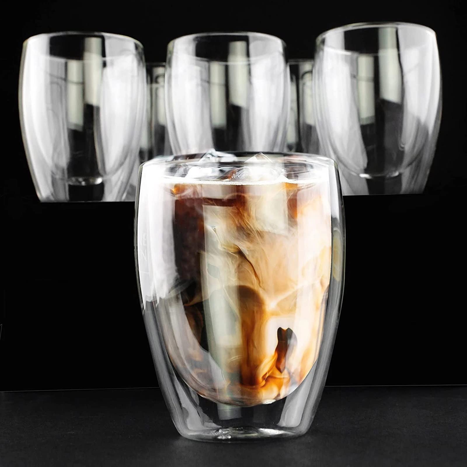 6 Stück 350 ml doppelwandiges Teeglas für Bier, Kaffee, handgefertigt, kreatives Getränk, transparentes Trinkgeschirr (Einheitsgröße) (Einheitsgröße)