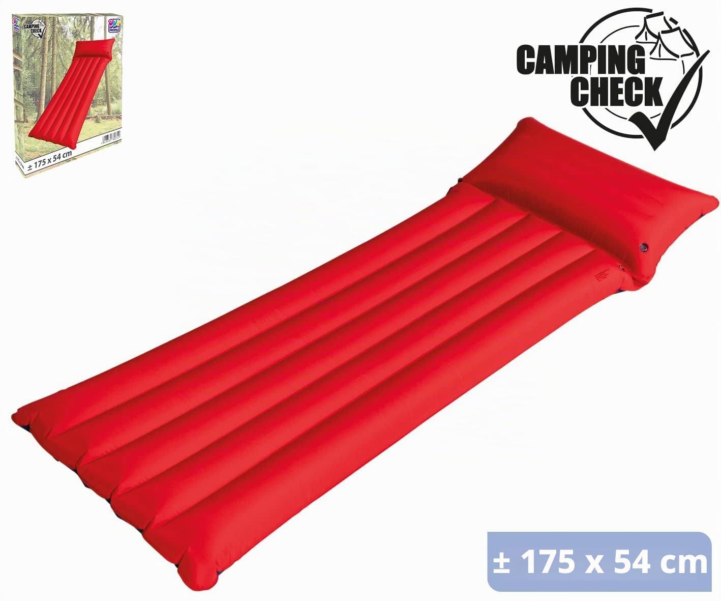 Happy People Matelas Gonflable, Environ 175 x 54 cm, matériau : PVC avec revêtement en Microfibre, Rouge