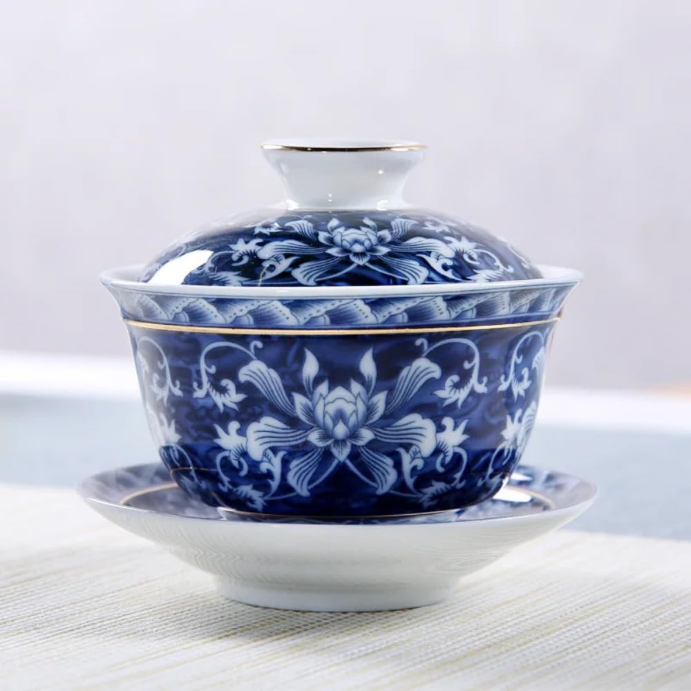 Tasse en céramique céladon de cérémonie bleu et blanc style rétro noble