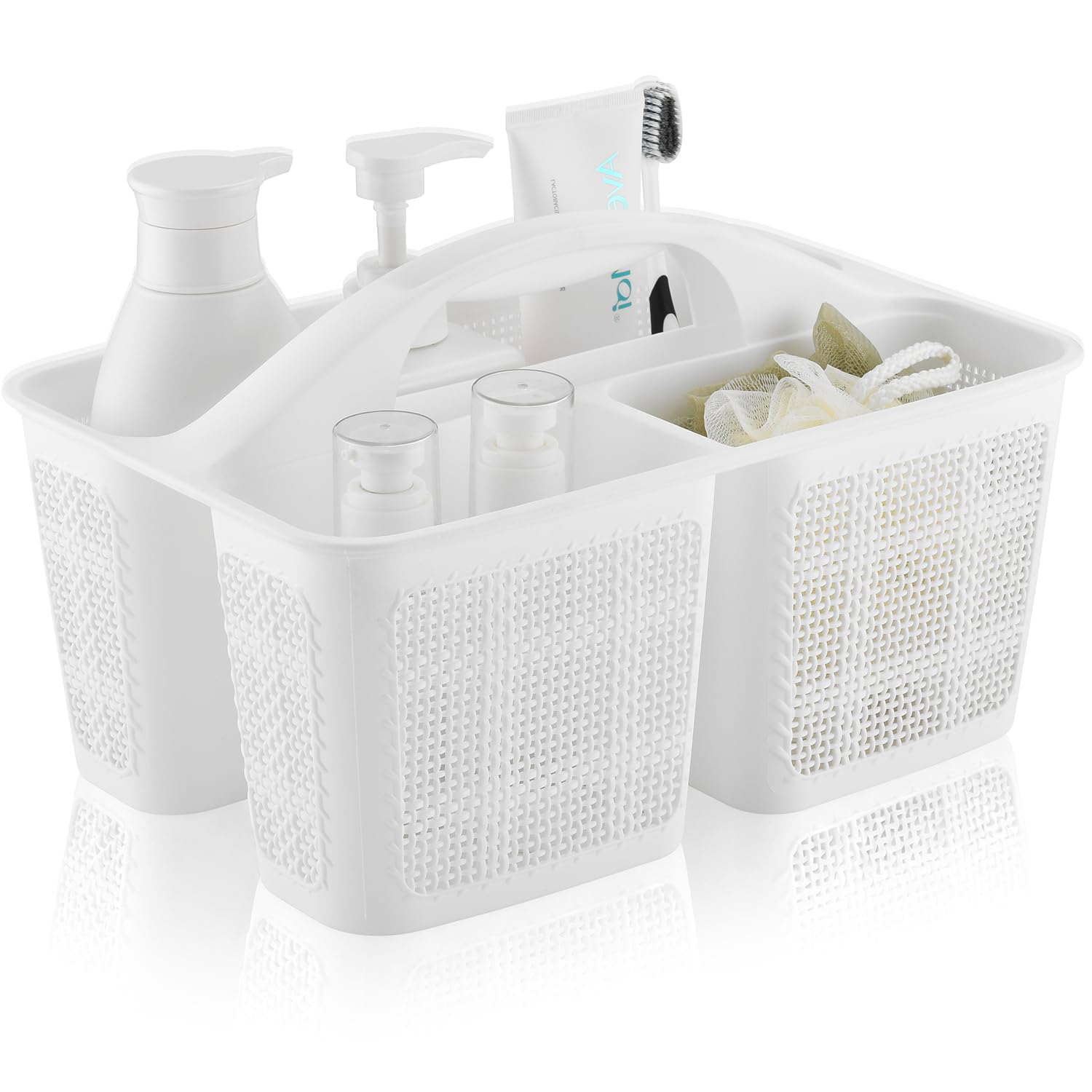 Plastic White Shower Caddy Basket Divided Cleaning Portable Shower Basket with Handle Compartments Storage Organizer for Bathroom College