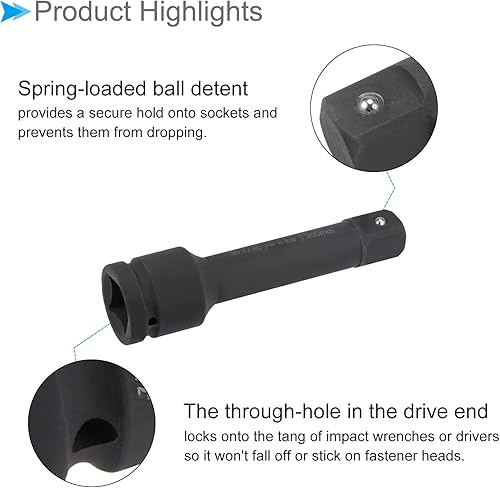 Miniatura 4 de Barra de extensión de enchufe, unidad de 1 pulgada de longitud y 8 pulgadas de longitud, destornillador de impacto de acero CR-MO y herramienta de