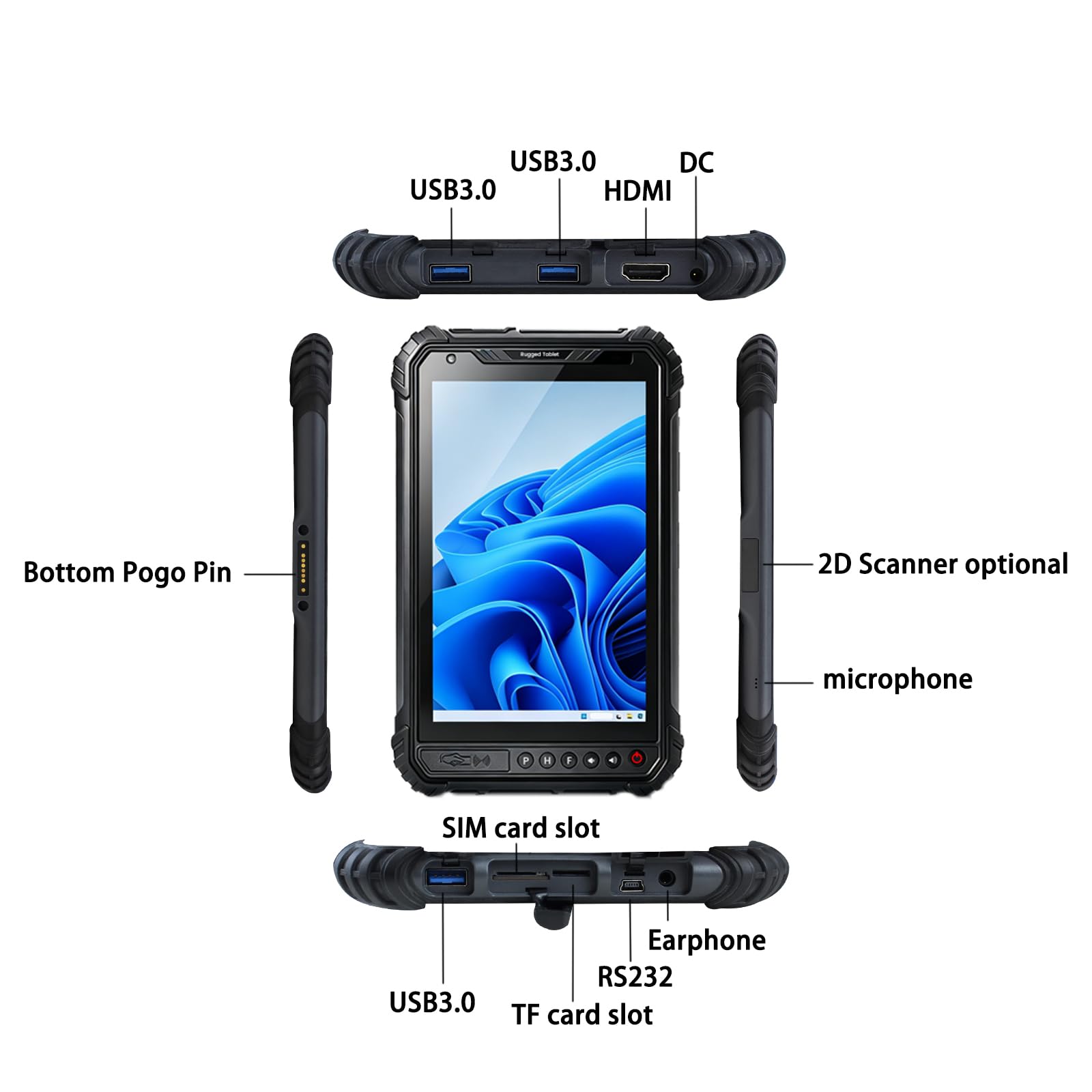 Kayoote ST9 Pro 8" Tablet Rugged con Lettore di Codici a Barre 1D/2D QR per Inventario, Win 11 Pro Tablet Industriale, Celeron N5100 8GB RAM 256GB ROM, IP68 Impermeabile, 5000mAh, 4G LTE, GPS, NFC