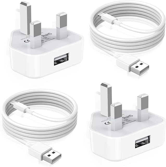 Unique Secure iPhone Charger Plug & Cable [Apple MFI Certified] 2 Pack iPhone Plugs UK w/ 2Pack Lightning to USB Lightning Charging, iPhone USB Wall Charging Adapter iPhone 12/14/13/11/XS/XR/8 P/7/SE