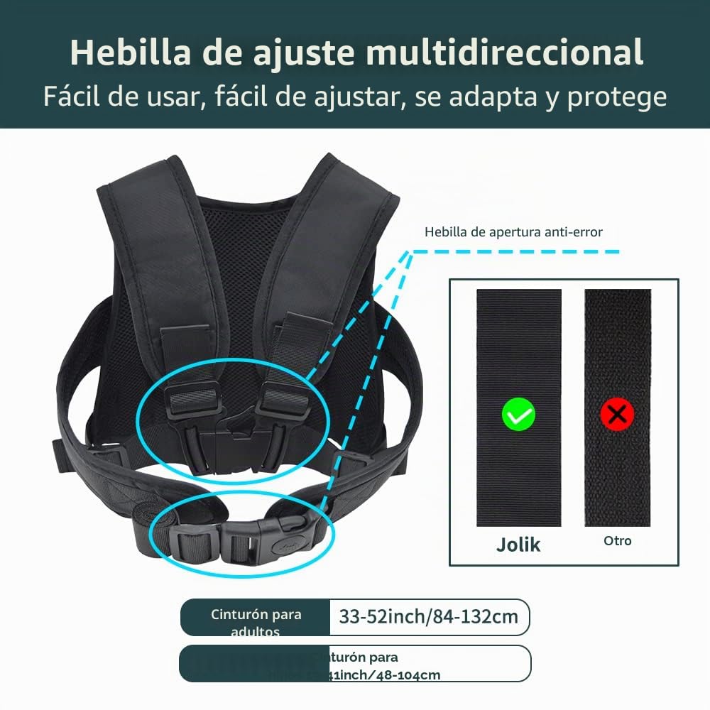 Jolik Upgrade Cinturón Moto Niño, Adjustable Arnes Moto Para Niño with Pocket, Reflective Breathable Material in Black