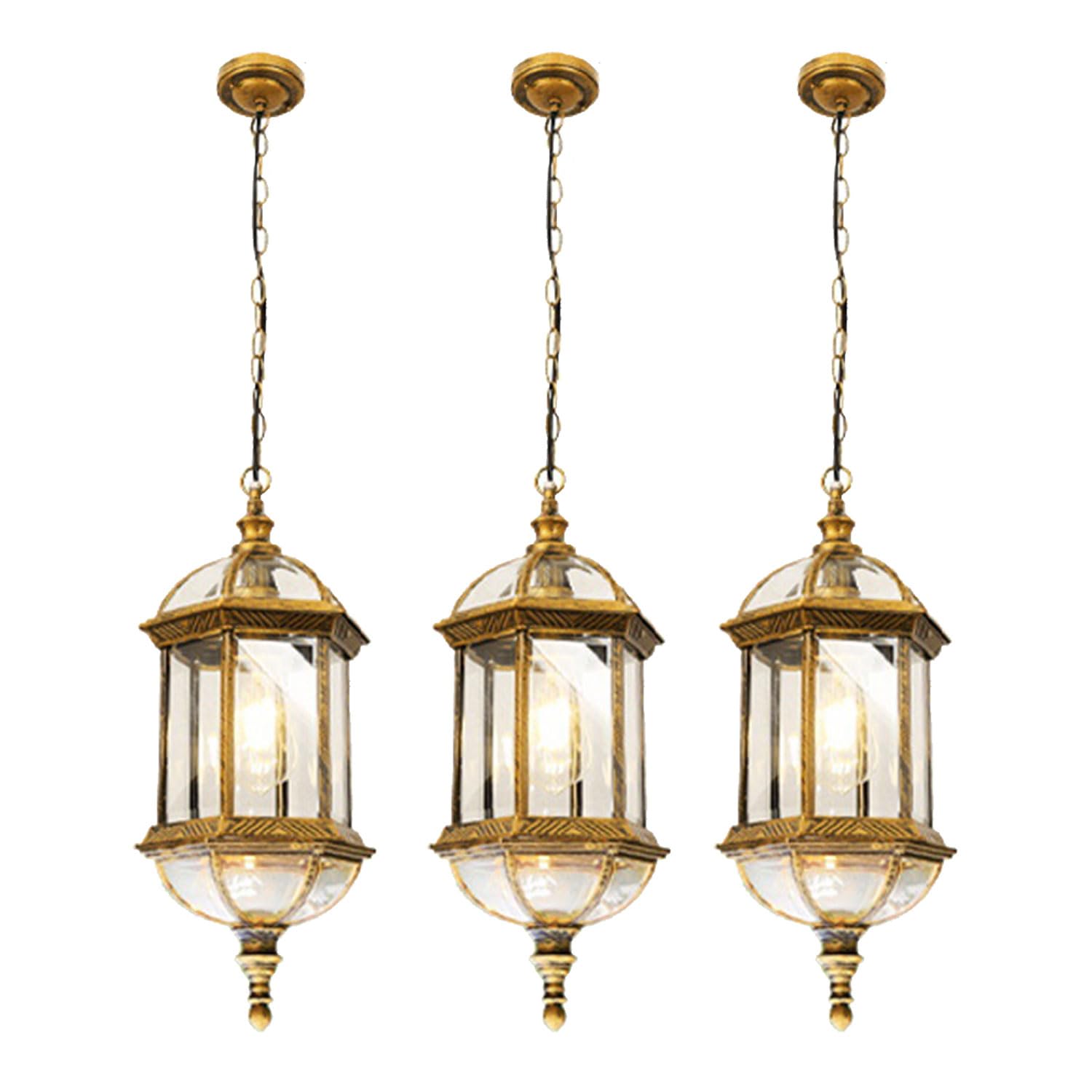Entheronic Bronze Ip55 Waterproof Exterior Pendant Lamp Retro Outdoor Hanging Light E27 Aluminum Glass Rustic Antique Outdoor Hanging Lantern For Porch Villa Pavilion Loft Entryway