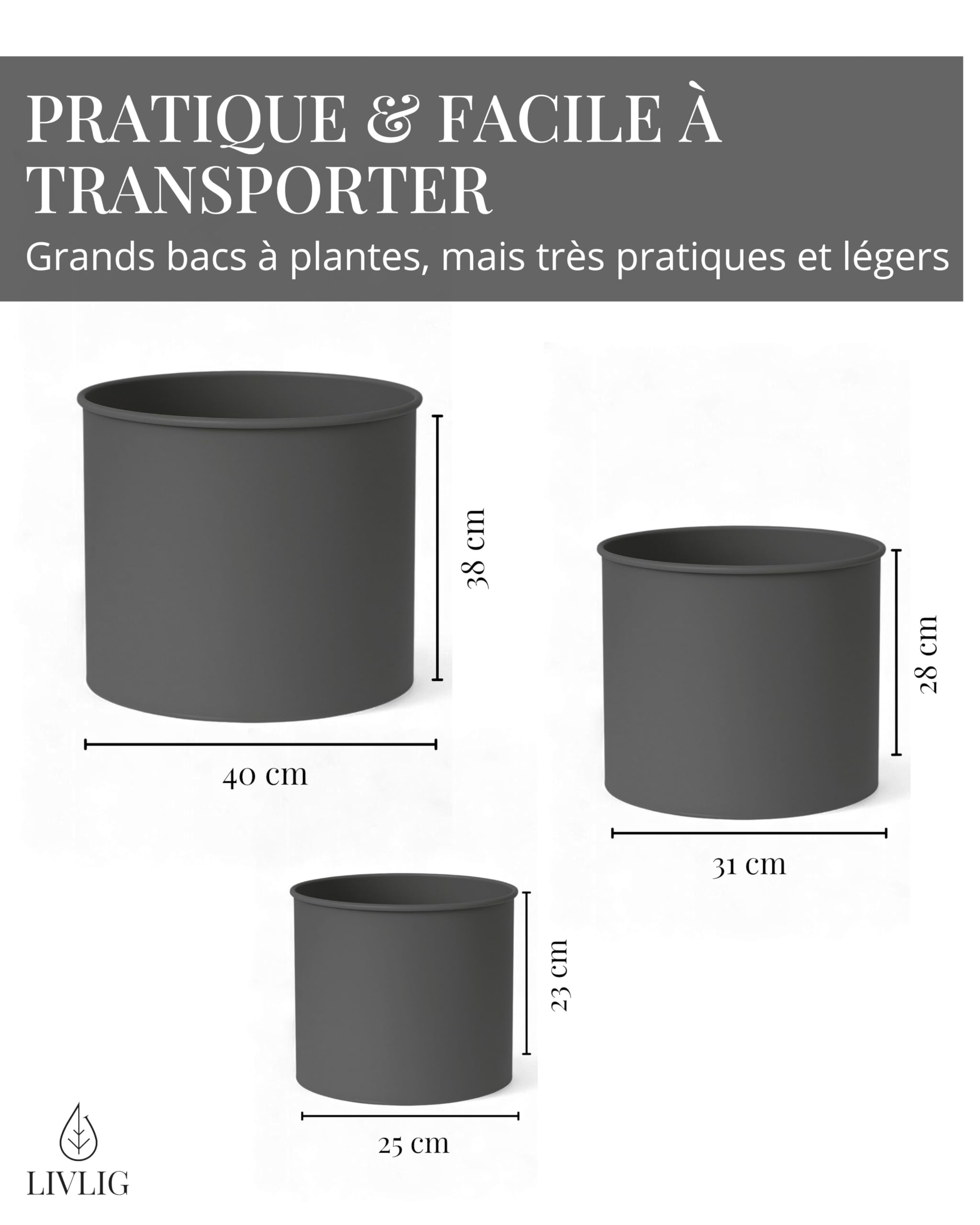 Livlig53 LIVLIG Ensemble de pots de fleurs avec soucoupe, pot de 25 cm de diamètre et pot de fleurs de 30 cm de diamètre et pot de fleurs de 40 cm de diamètre, grand pot de fleurs extérieur et