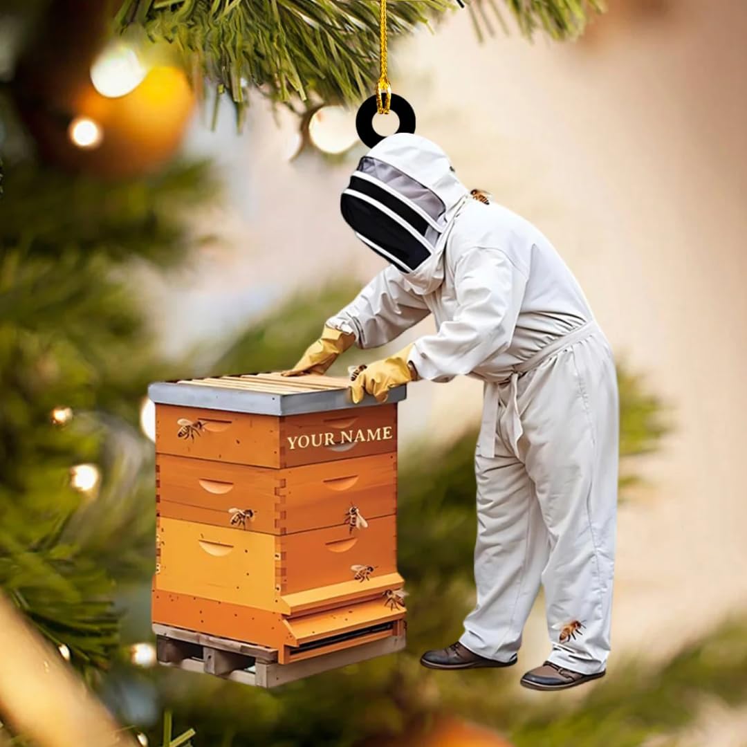 Personalized Beekeeper Ornament-Gift for Honeybee Keeper, Bee Keeper Christmas Ornament, Personalized Beekeeping Ornaments, Unique Holiday Keepsake Gift for Beekeepers, Honey Farmers, Apiary Workers