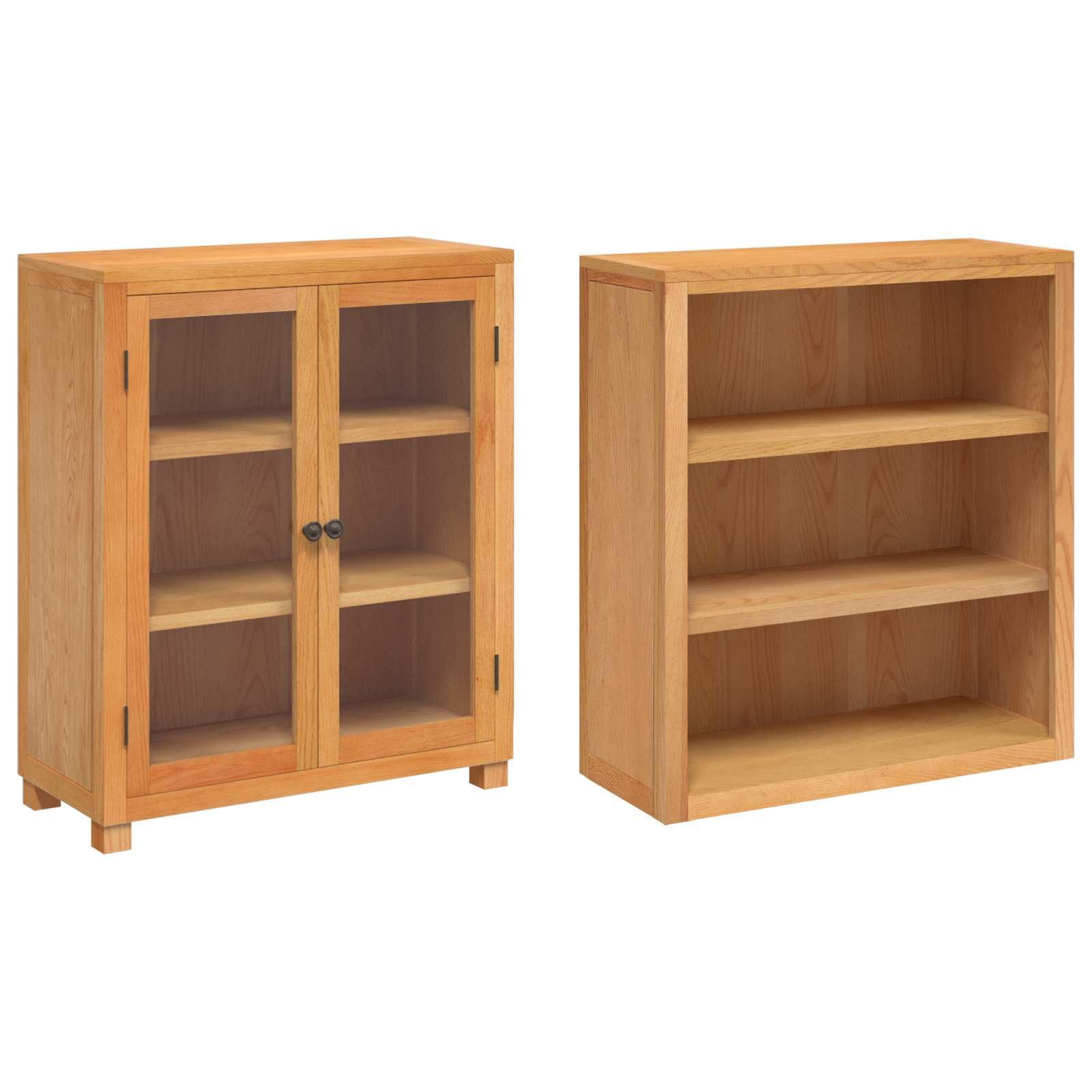 Set di mobili portaoggetti in rovere massello con 2 ripiani, 80 x 35 x 185 cm, 4 ripiani, 2 ante in vetro, per soggiorno, camera da letto, ufficio