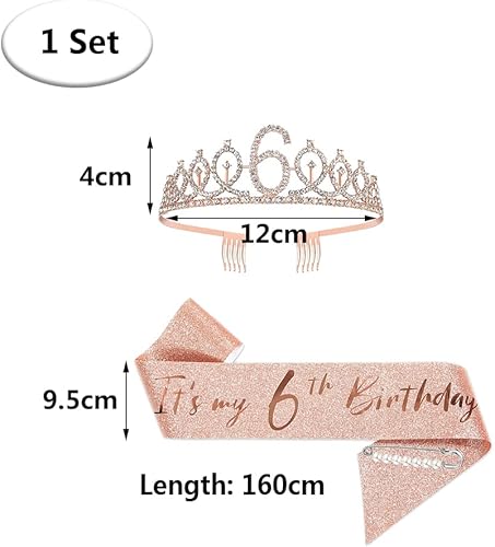 Miniatura 2 de Juego de tiara y banda de oro rosa de 6º cumpleaños, suministros para fiestas de cumpleaños para niñas