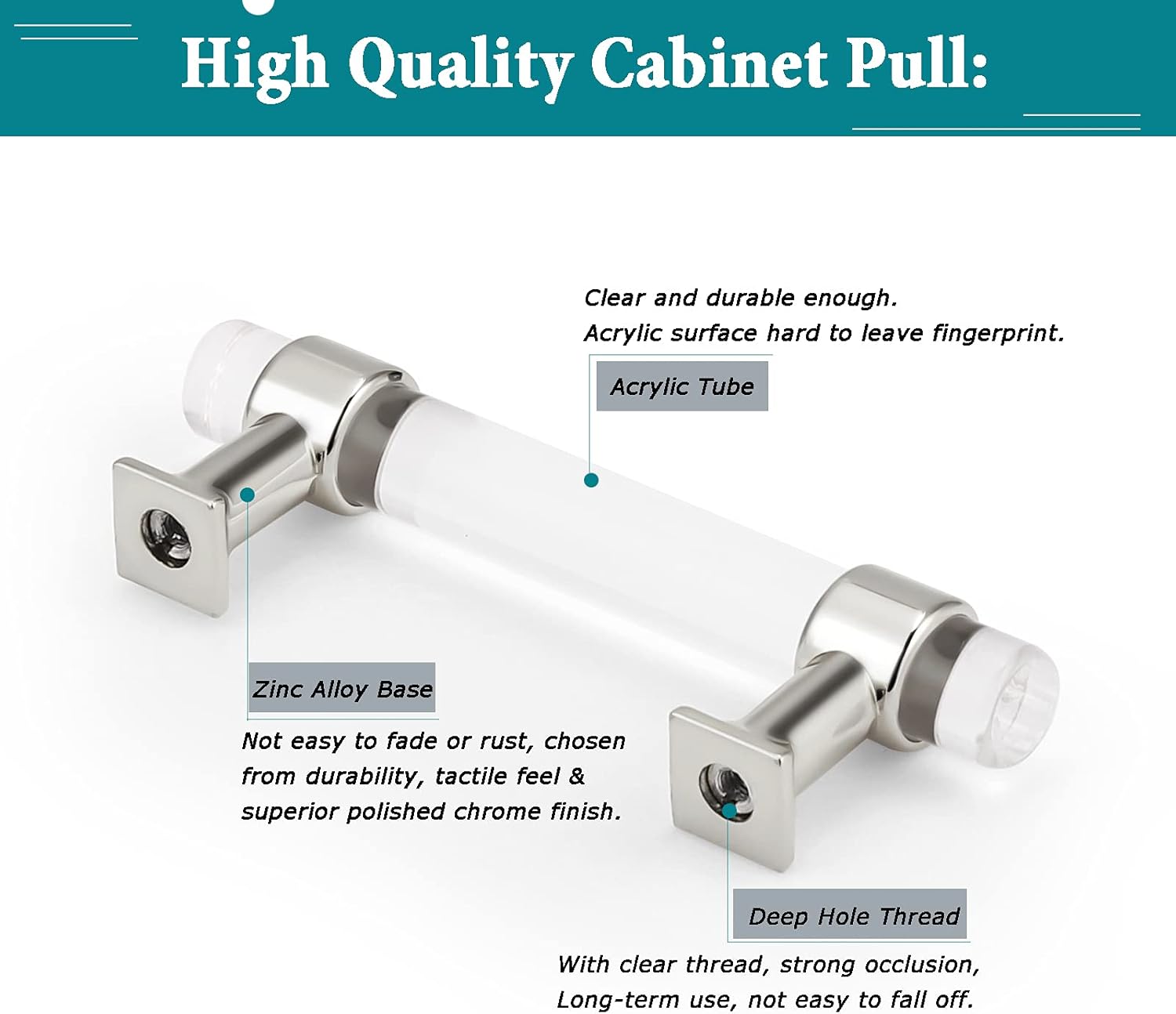 50% оƒƒ Dіѕсоunt 15 Pack Orger Kitchen Cabinet Handles Silver Chrome Drawer Handles - Crystal Acrylic 3 Hole Centers Cabinet Pulls for Dresser Cabinets Cupboard Wardrobe