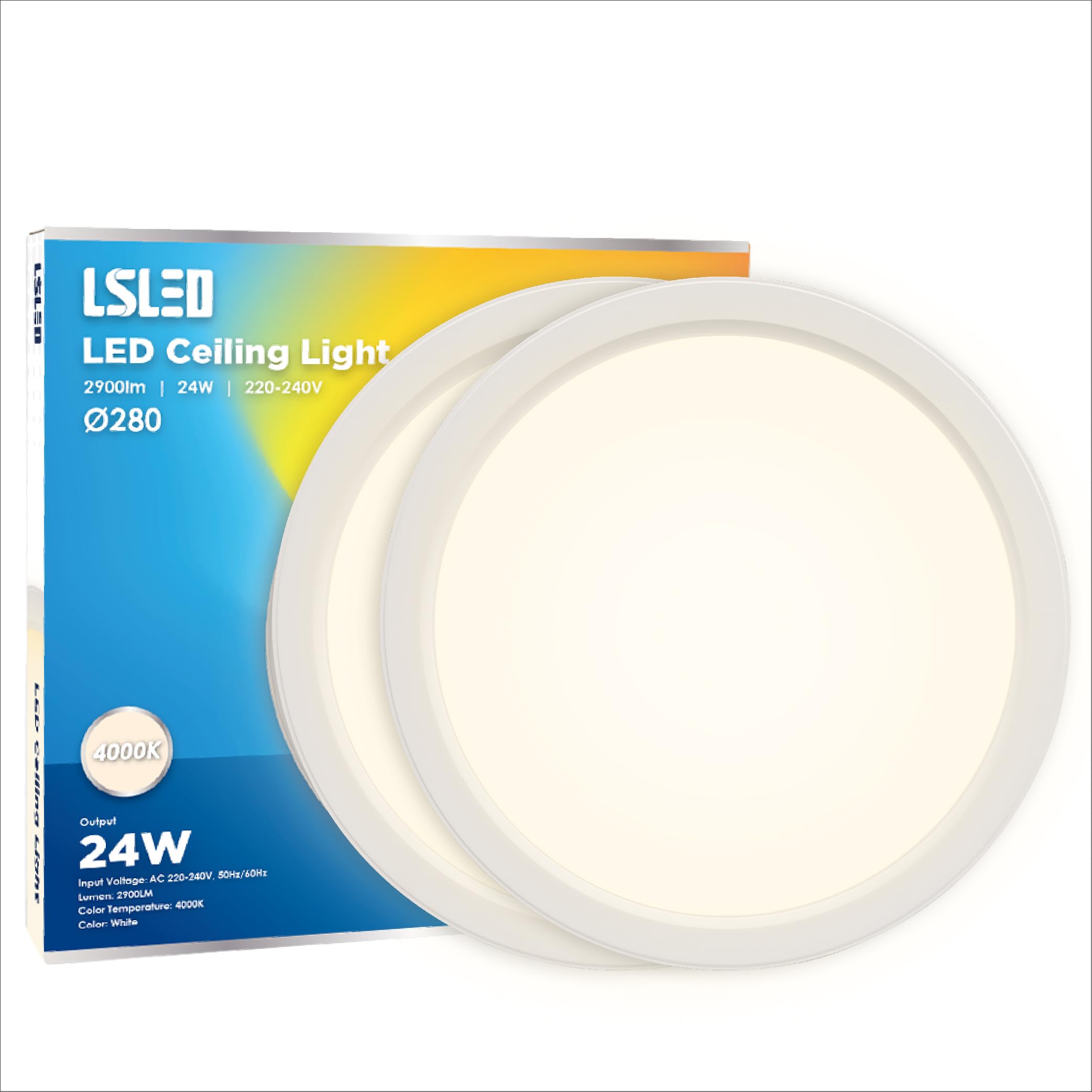L5L3D Plafondlamp, led-plafondlamp, diameter 28 x 3 cm, 24 W, 2900 lumen, 3000 K, IP44 waterdicht, zwart, voor keuken, badkamer, slaapkamer, woonkamer, kella, hal, ultradun