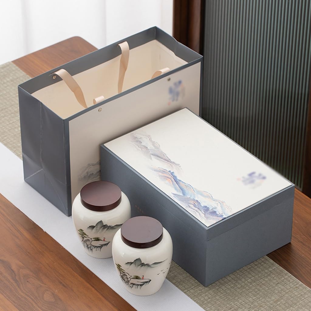 XYNSNDB Ceramiczne puszki na herbatę z słojem na cukier, odporne na wilgoć puszki z zamknięciem, ceramiczne puszki na herbatę z malowanymi krajobrazami, puszki do przechowywania w gospodarstwie