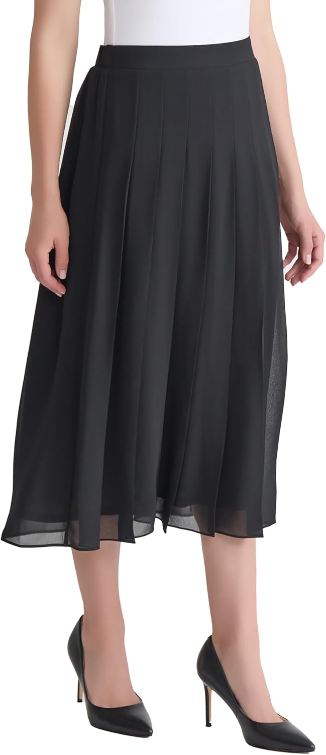 Kasper Womens Pull-on Pleated Front Midi Skirt